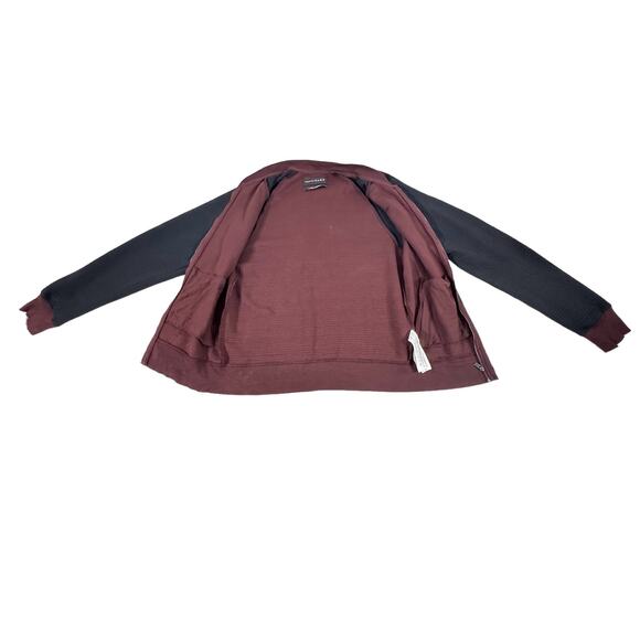 Essentials Zara Daily Outfit Zip Up Raglan Ribbed Jacket Medium Burgundy Black - Picture 7 of 9